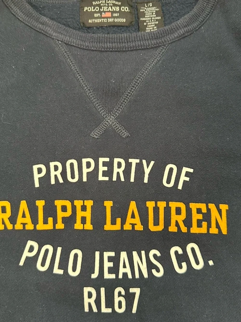 Ralph Lauren Polo Jeans Company‎  Property Of Navy Crewneck Sweatshirt Large